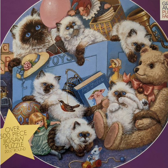 Vintage Jigsaw Puzzle Toybox Kittens Great American Puzzle Factory 500+ Pieces - Picture 3 of 8